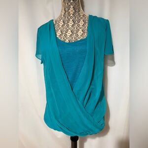 AB Studio Sz L Flutter Sleeve Draped Front Top Elegant Blouse Dress Up Or Down